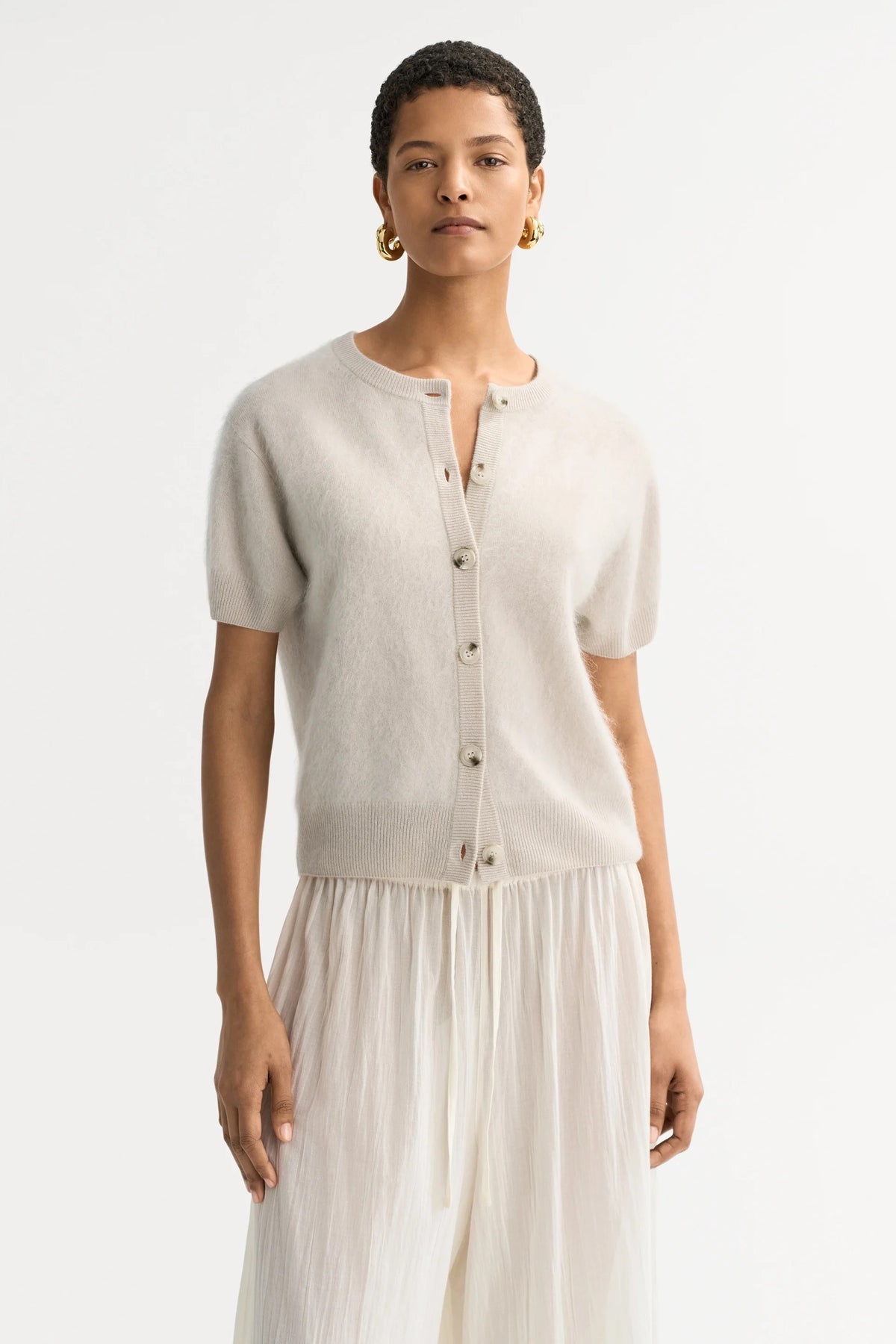 Soft Goat Brushed Short Sleeve Cardigan