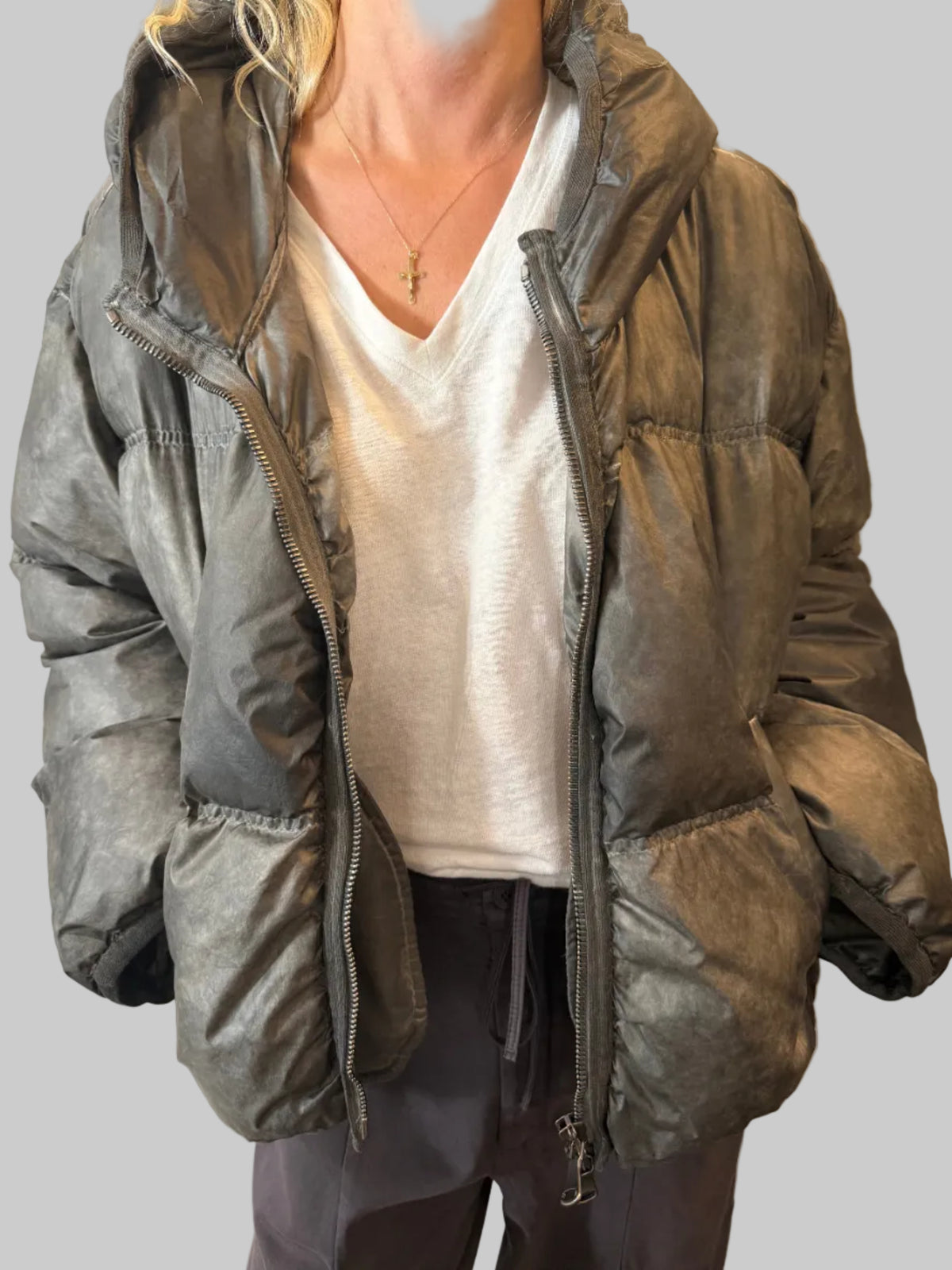 TRANSIT HOODED QUILTED GOOSE-DOWN BOMBER