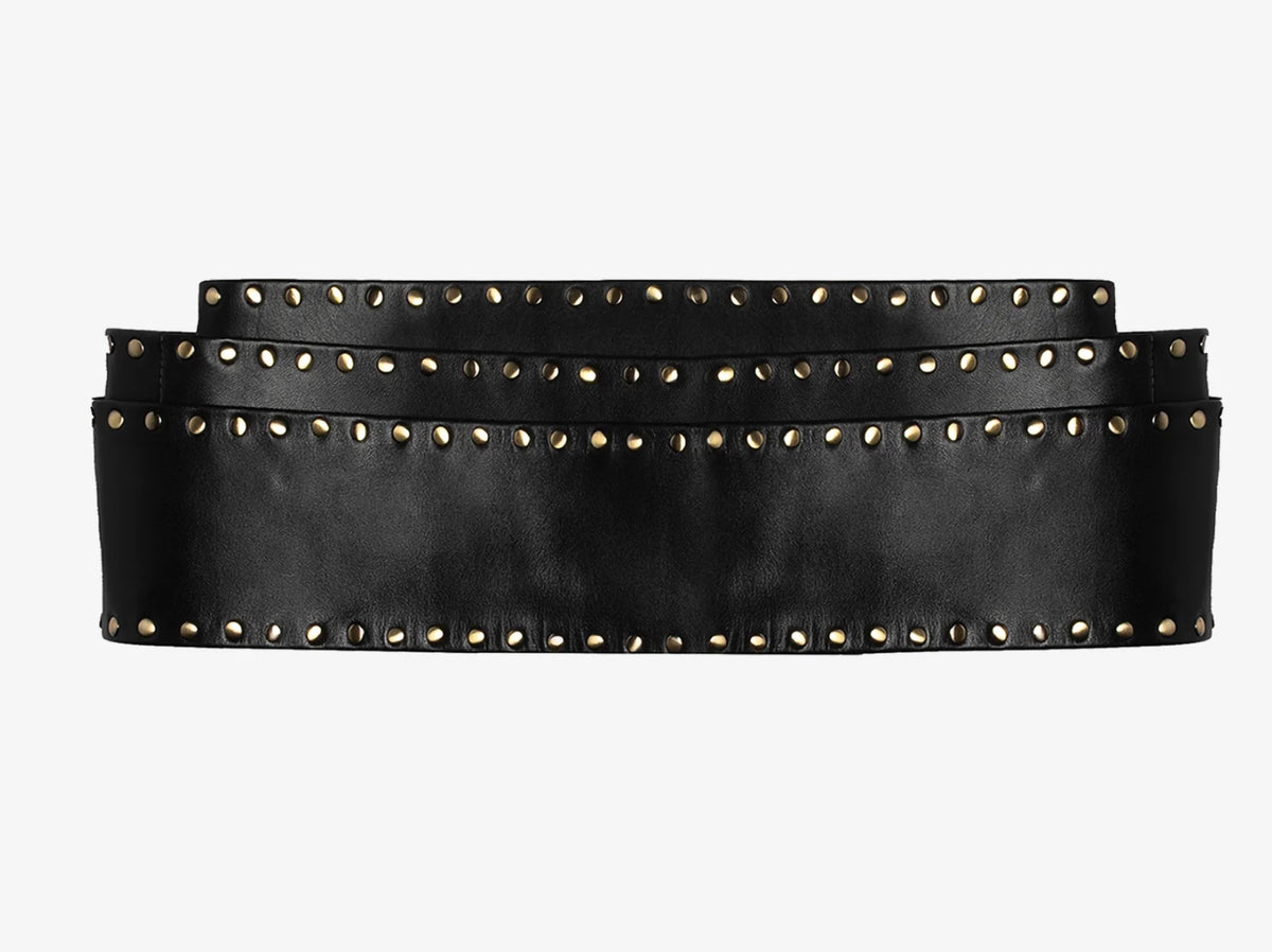 MES DEMOISELLES CINTRA WIDE STUDDED COWHIDE LEATHER BELT