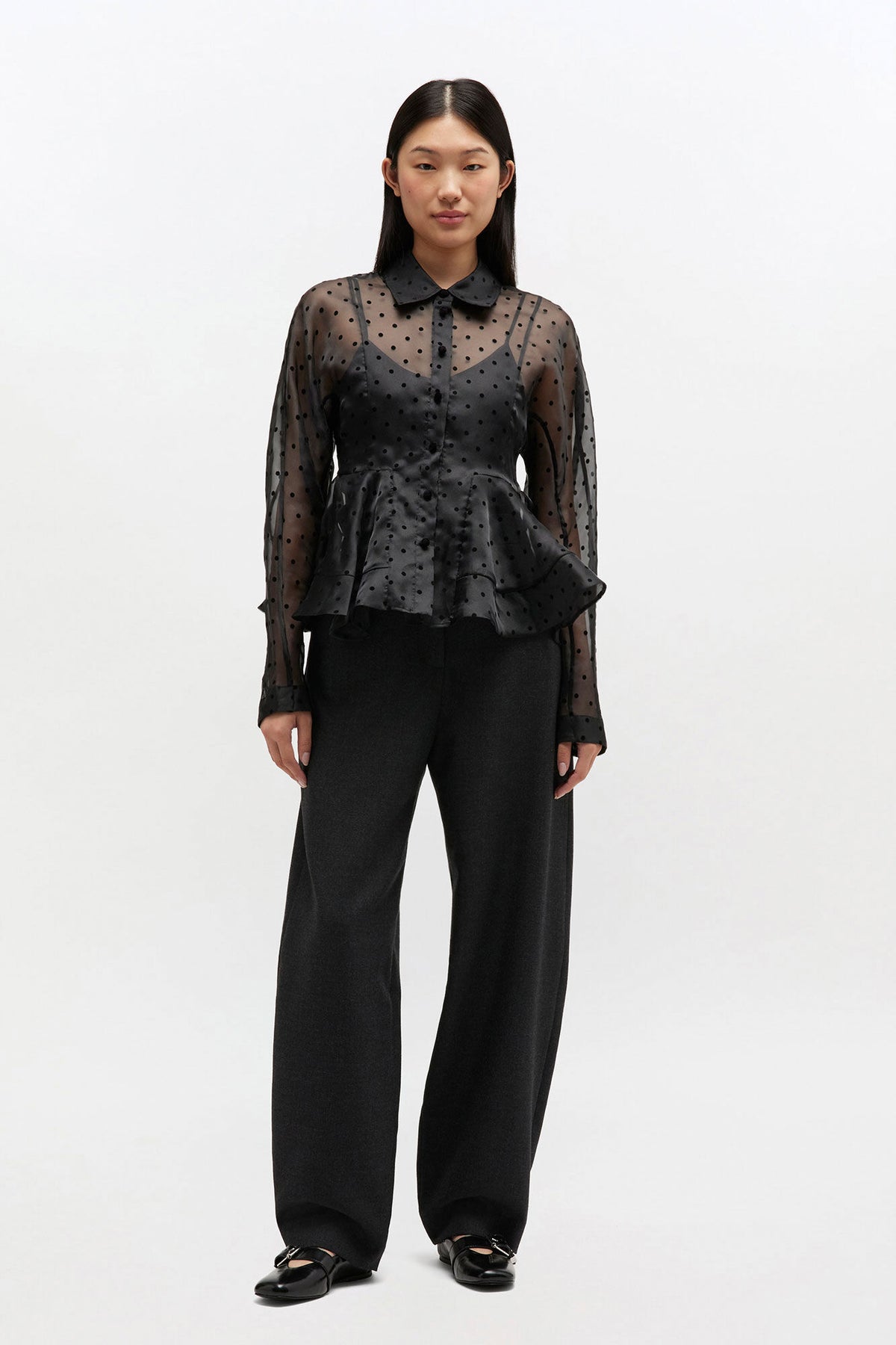 Ganni Flocked Organza Peplum Shirt