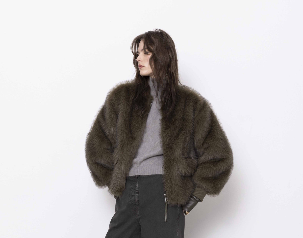 Nude Faux Fur Bomber Jacket