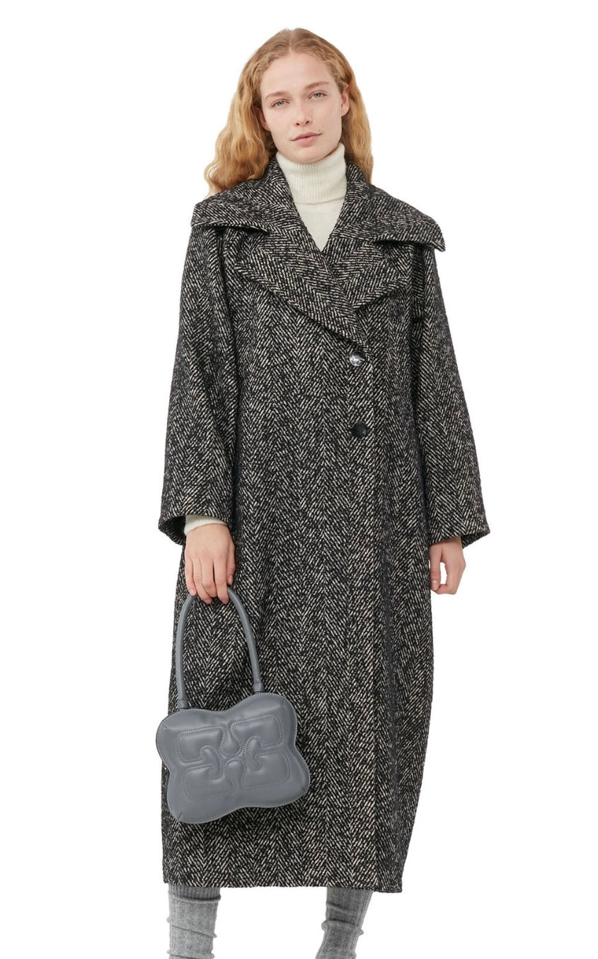 Ganni Herringbone Wool Coat
