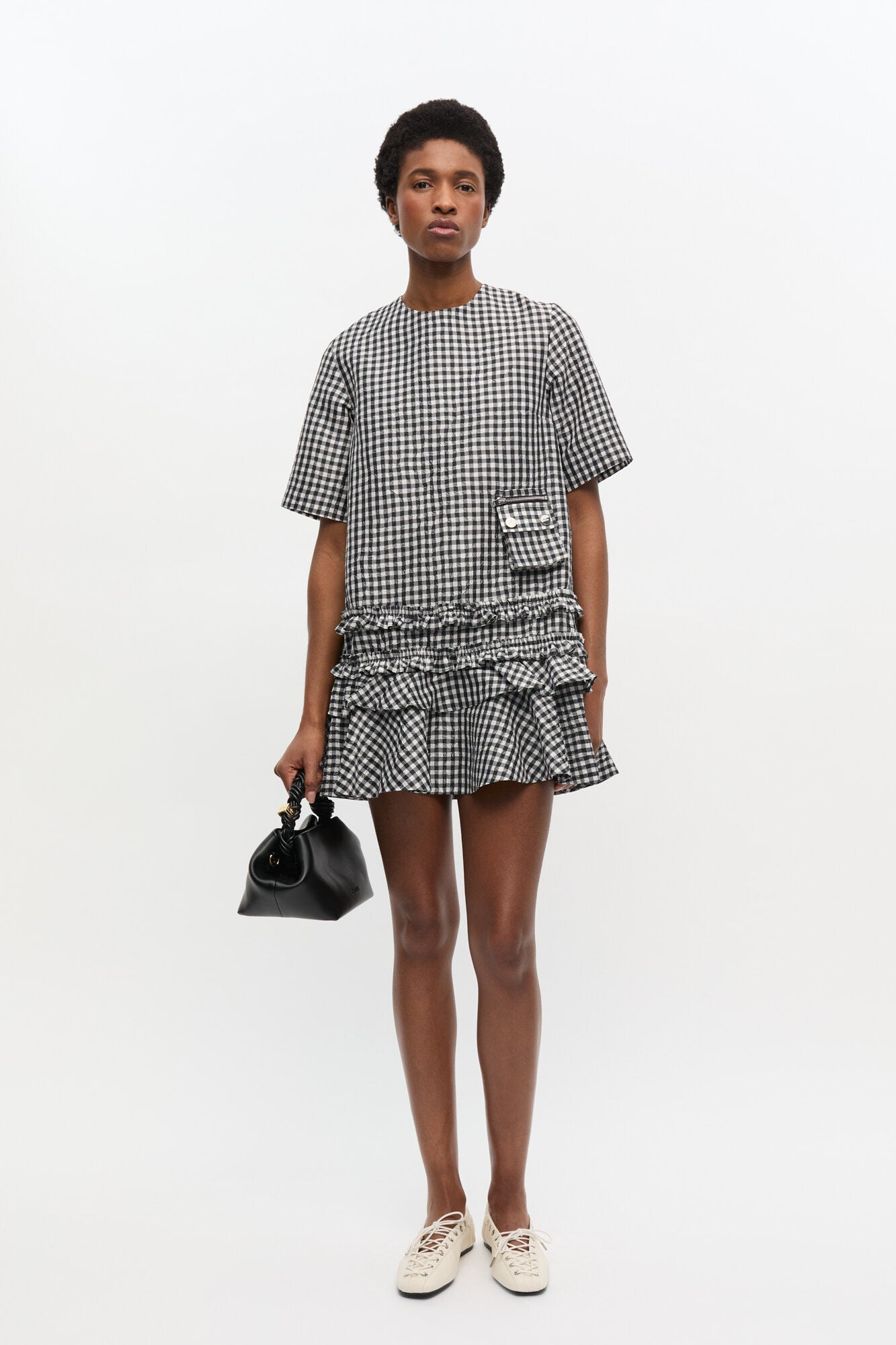【GANNI】ヘクリンクルチェックミニバブルスカート Ganni Crinkled Check Mini Dress - Square