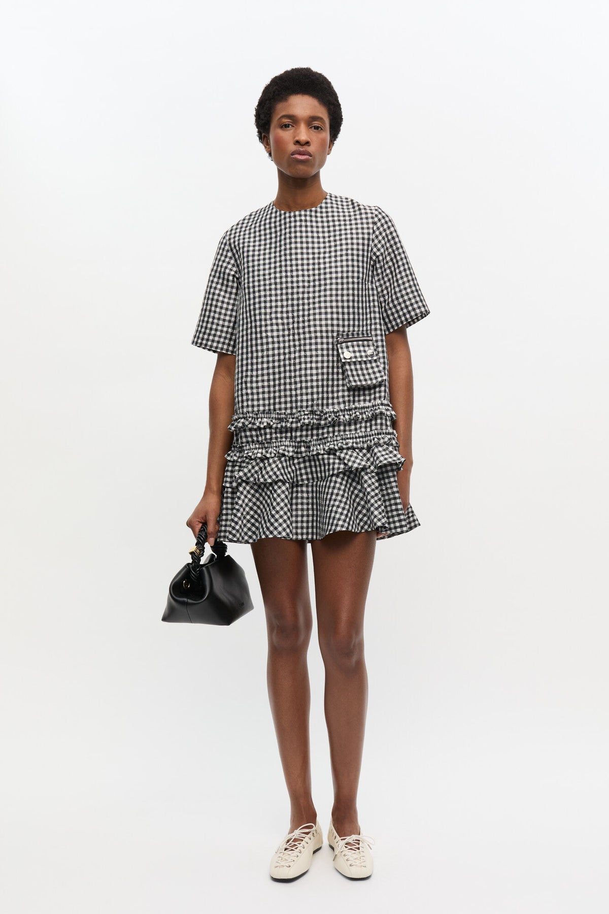 Ganni Crinkled Check Mini Dress