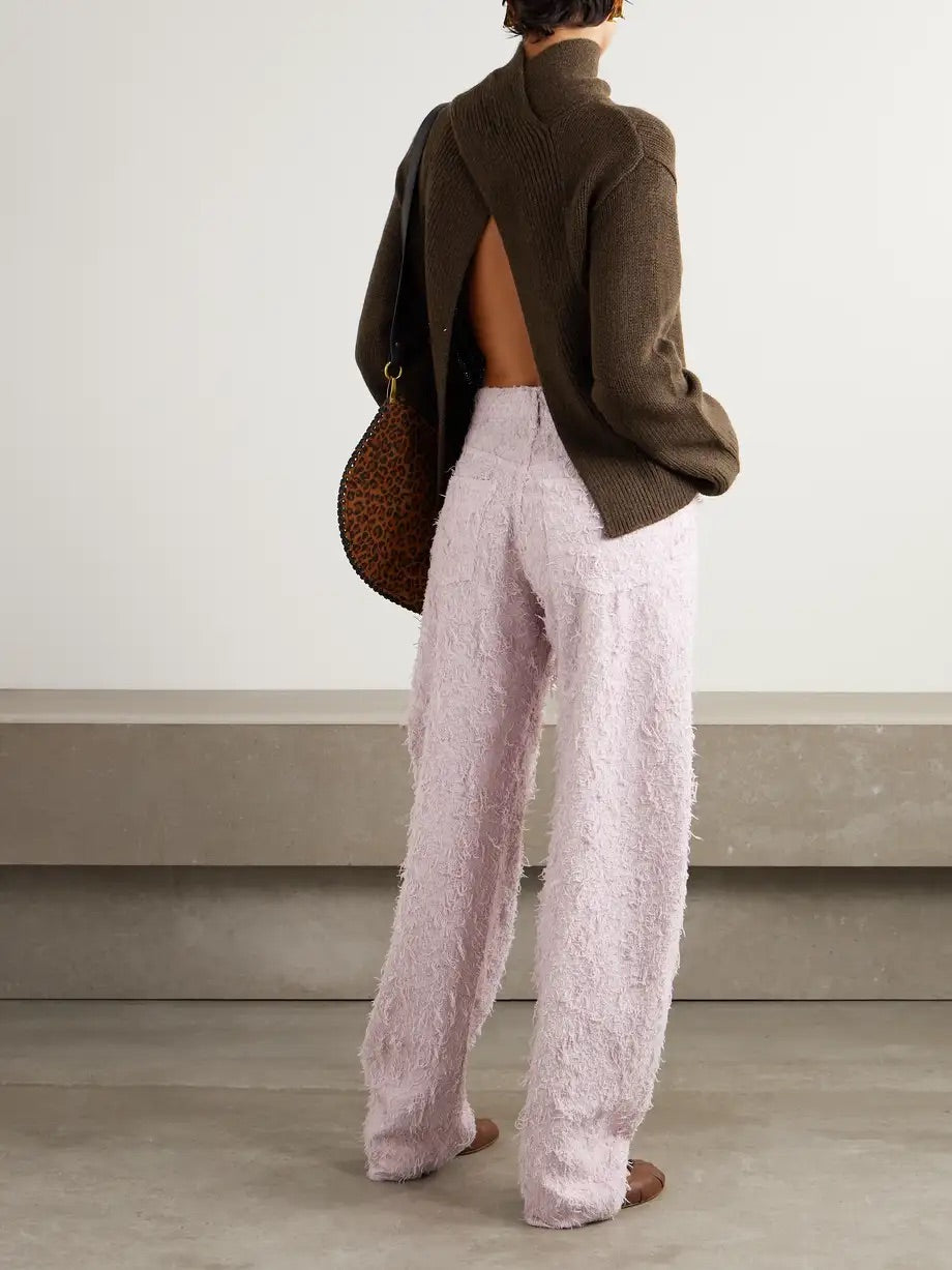 Ganni Chunky Yak Mix Open Back Turtleneck