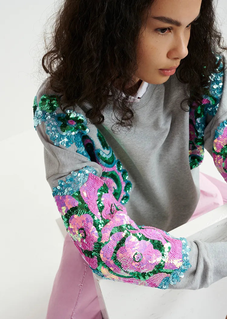 Essentiel Antwerp Hecrazy Sweatshirt with sequin and bead-embroidered sleeves