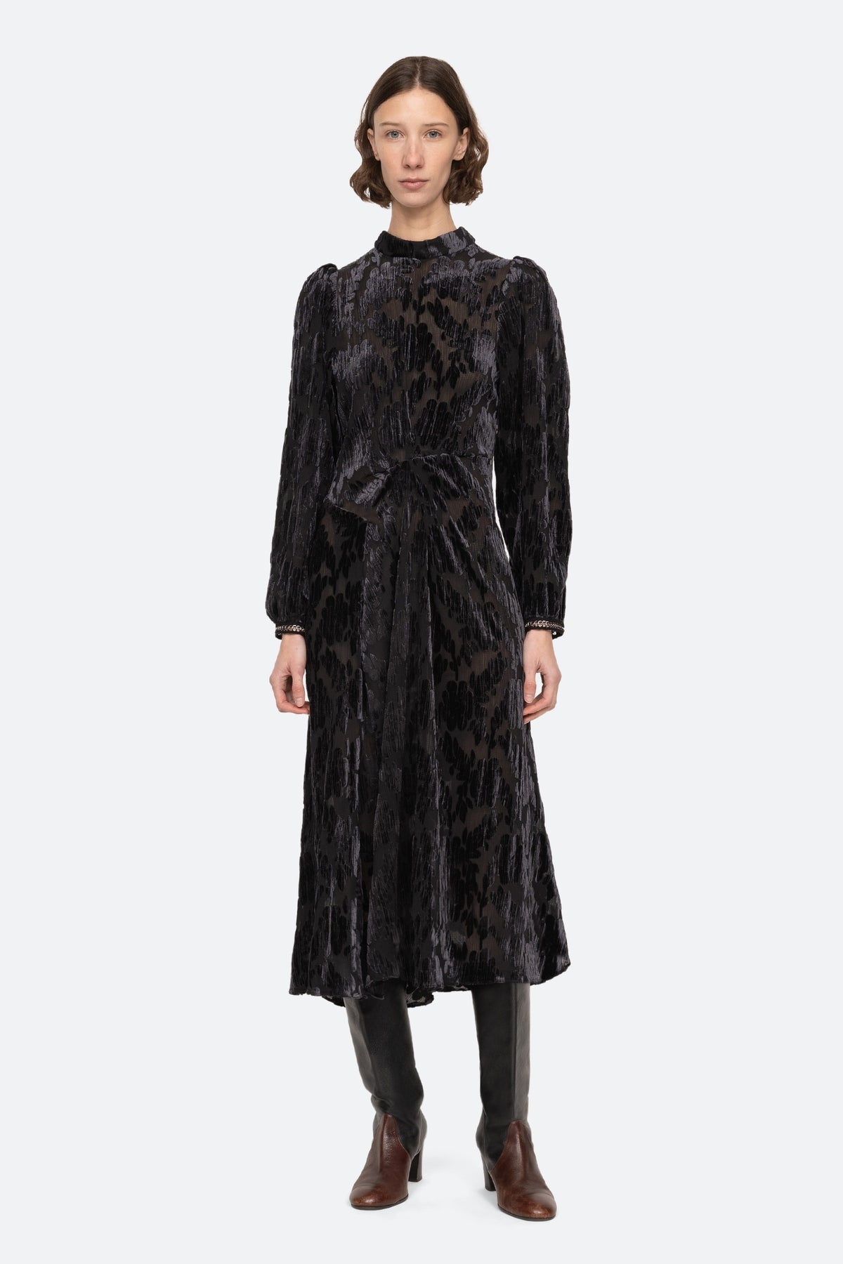 REGINE BURNOUT L/SLV MIDI DRESS (D2)