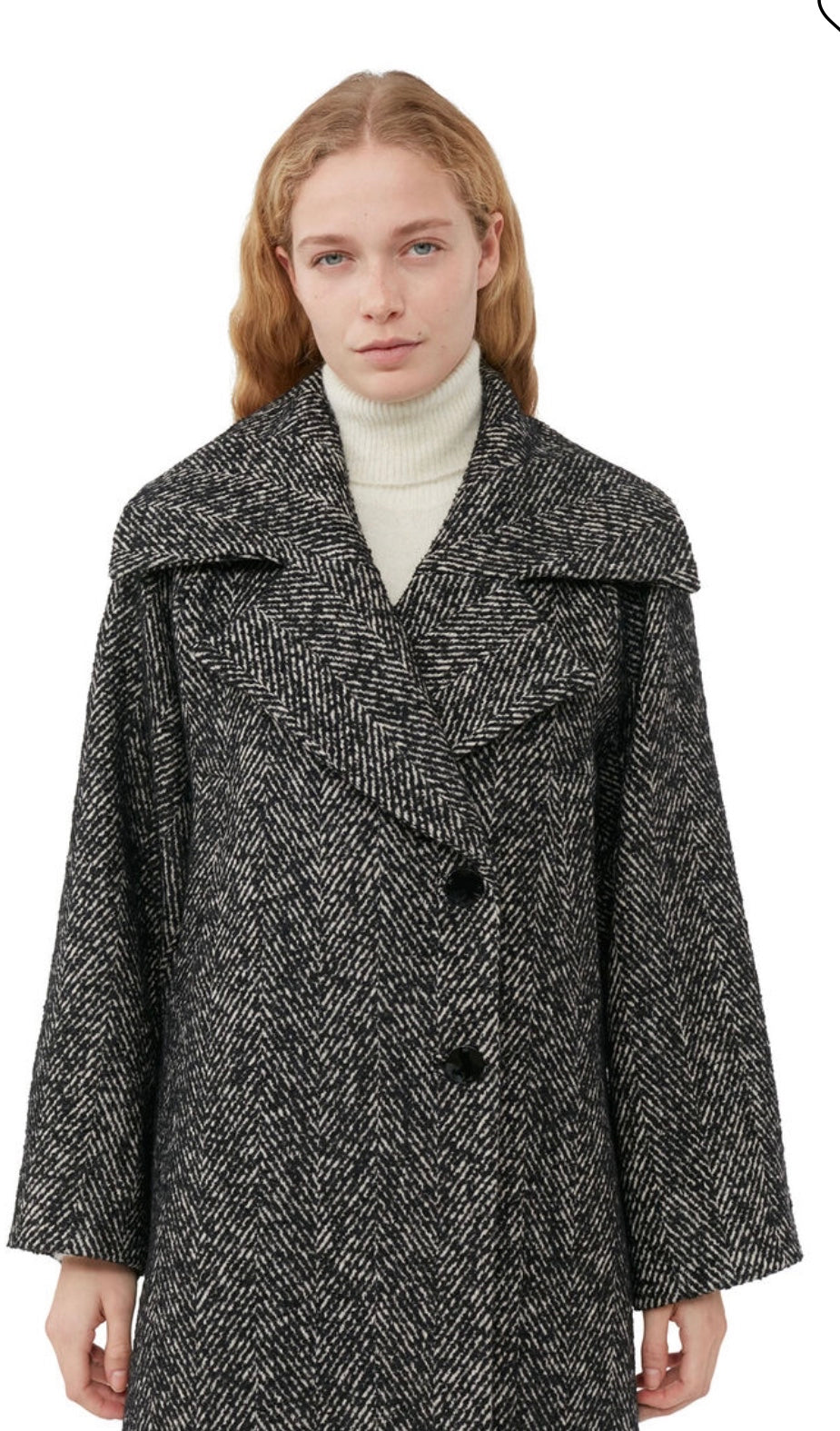 Ganni Herringbone Wool Coat