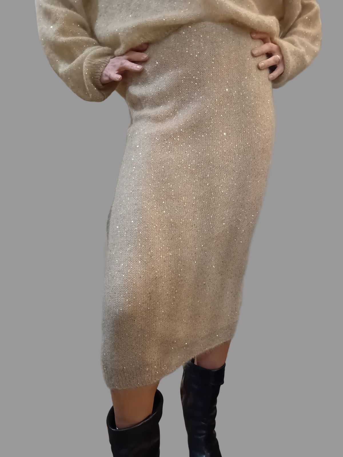 Nude Sequin Knit Skirt