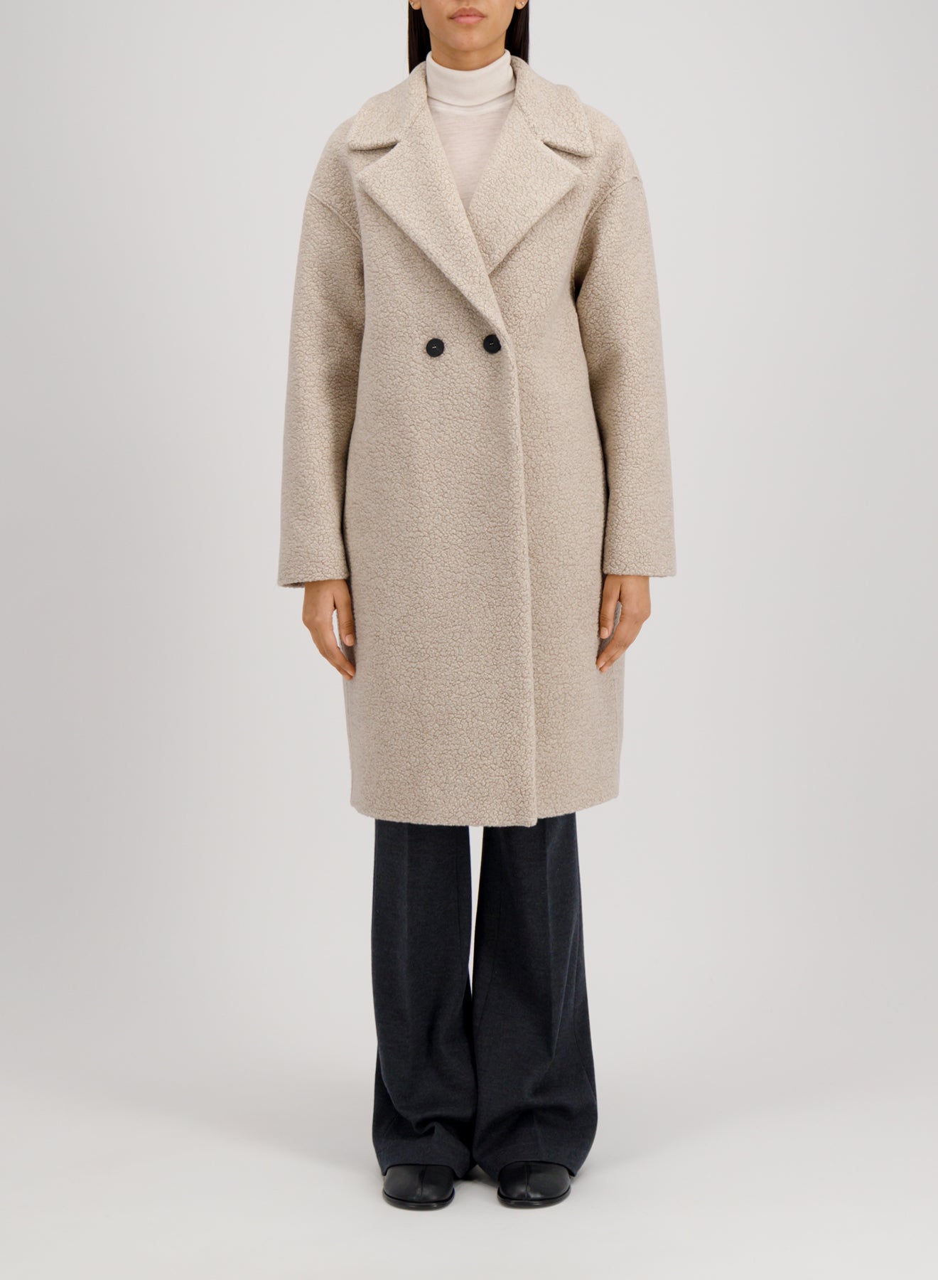 Women dropped shoulder d.b. coat bouclé