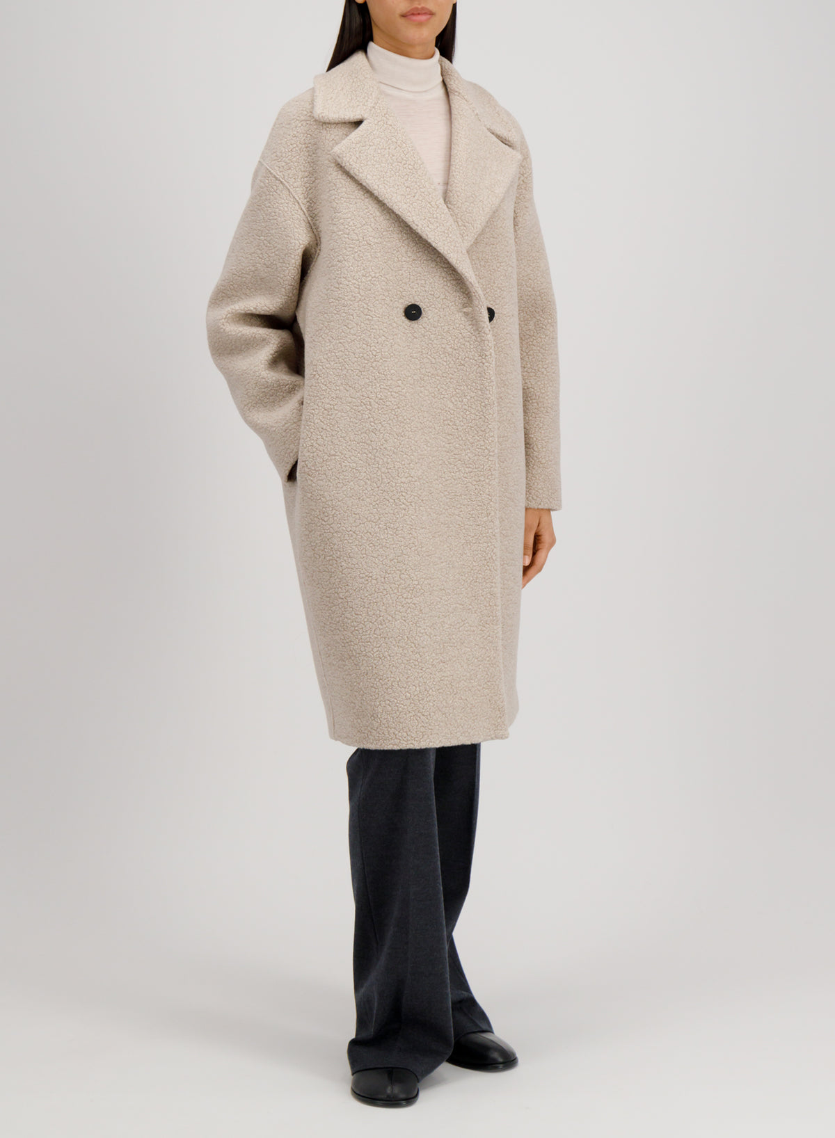 Women dropped shoulder d.b. coat bouclé
