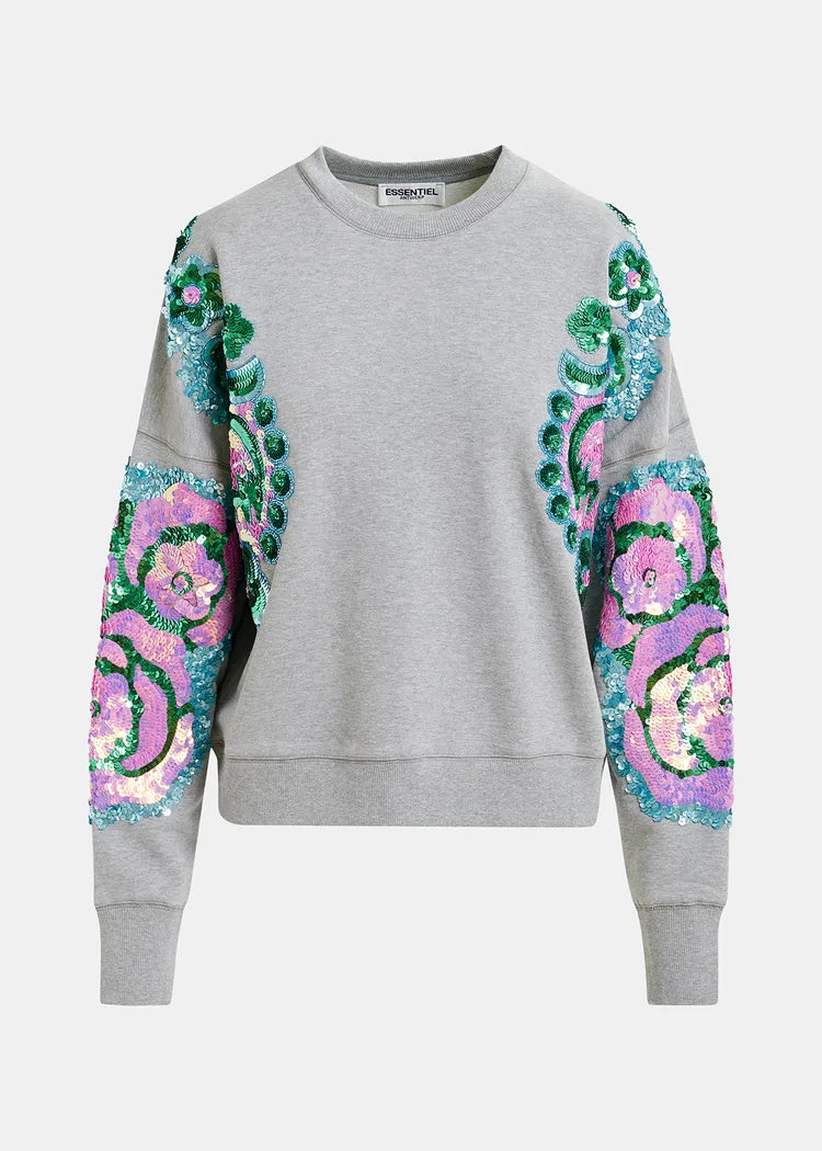 Essentiel Antwerp Hecrazy Sweatshirt with sequin and bead-embroidered sleeves