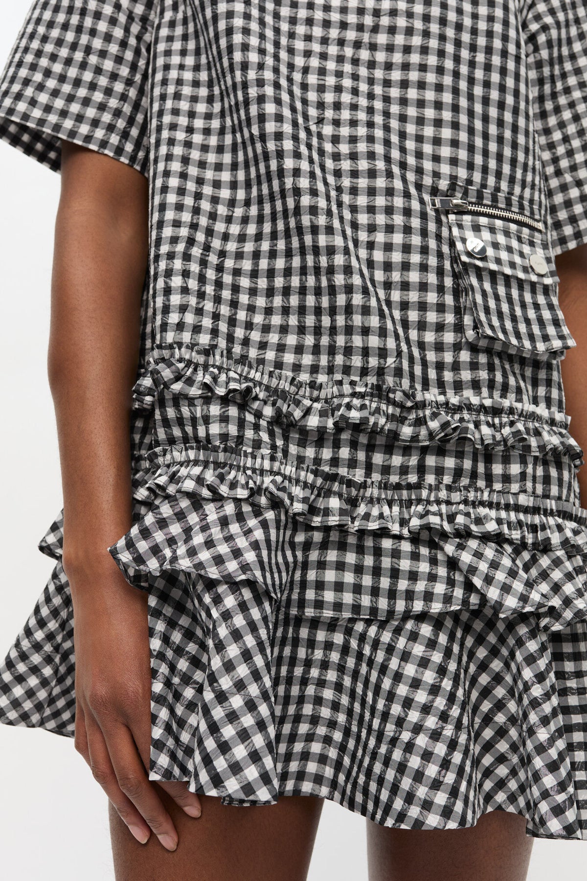 Ganni Crinkled Check Mini Dress