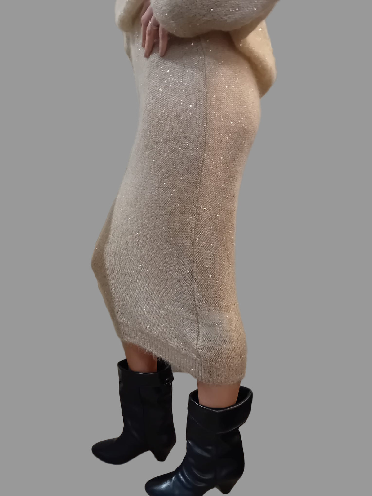 Nude Sequin Knit Skirt