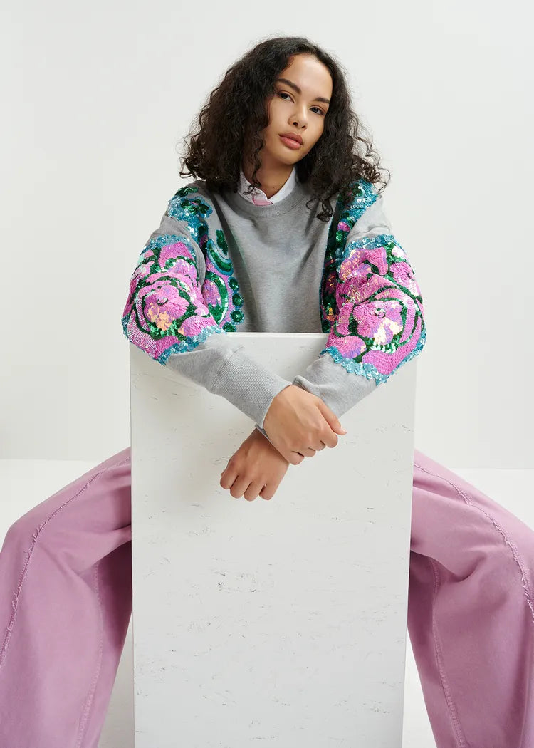 Essentiel Antwerp Hecrazy Sweatshirt with sequin and bead-embroidered sleeves
