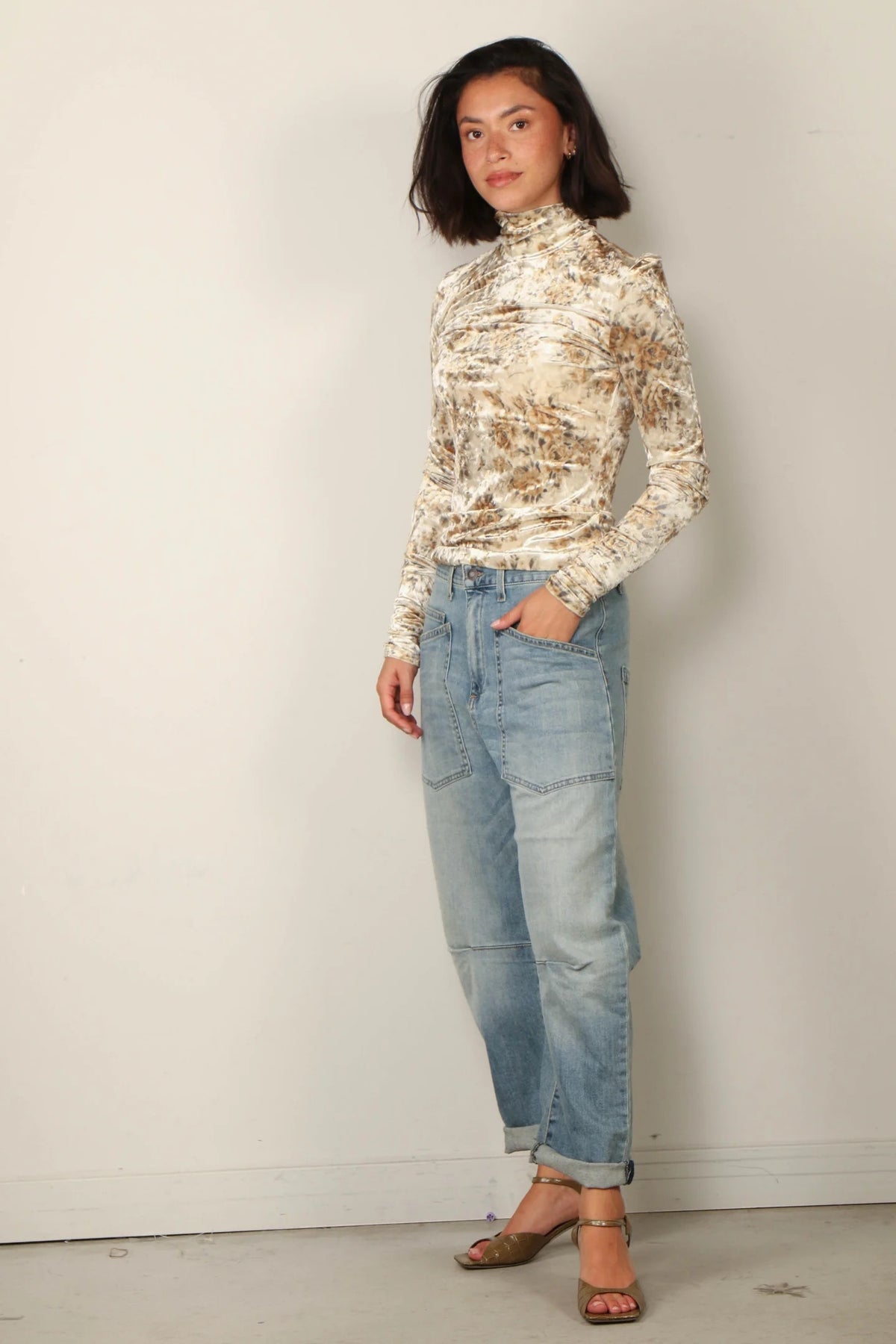 Ganni Printed Velour Jersey Turtleneck