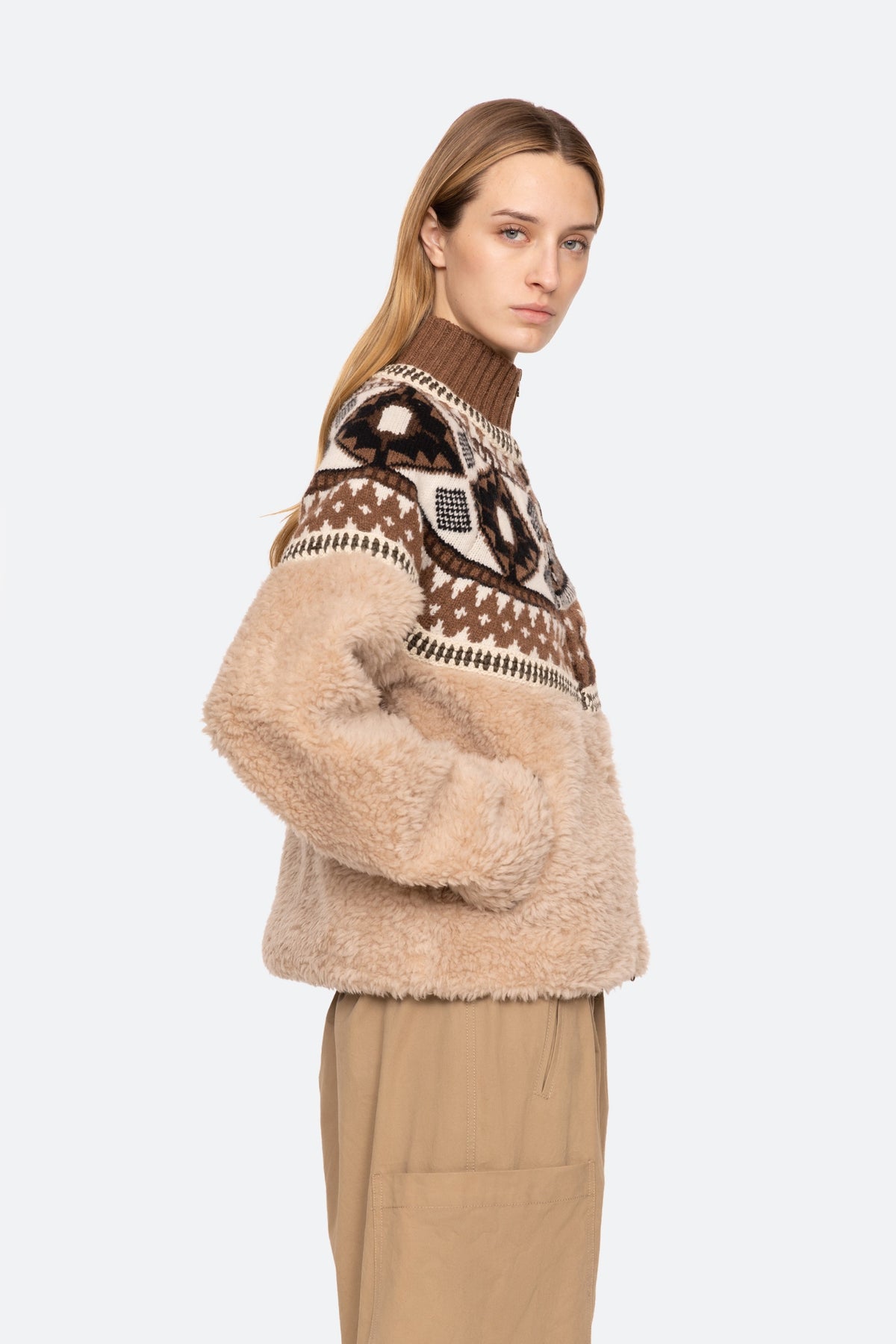 LINEA FAIR ISLE KNIT COMBO FLEECE JACKET (D2)