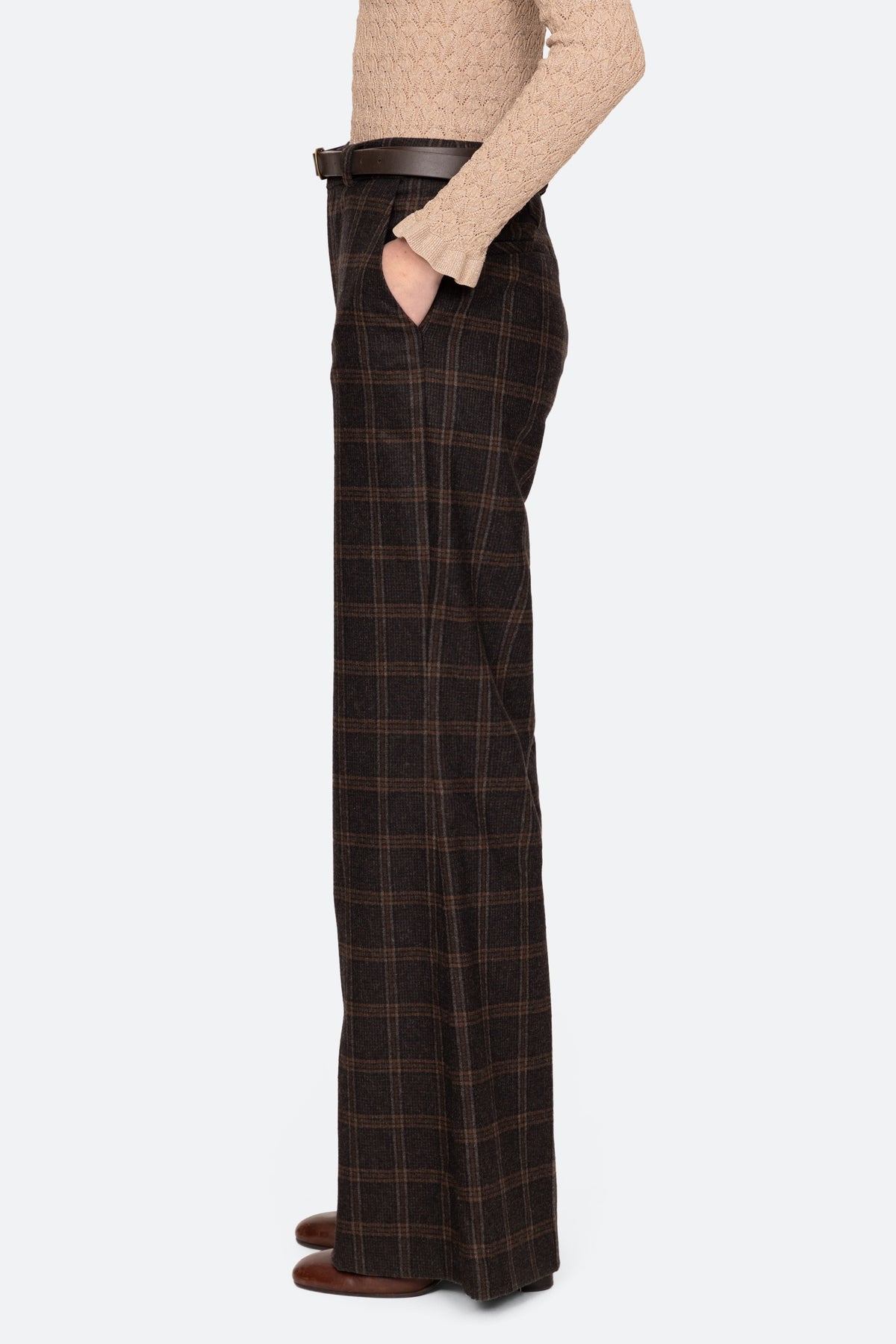 MONROE WOOL PLAID BELTED HIGH WAISTED PANT (D2)