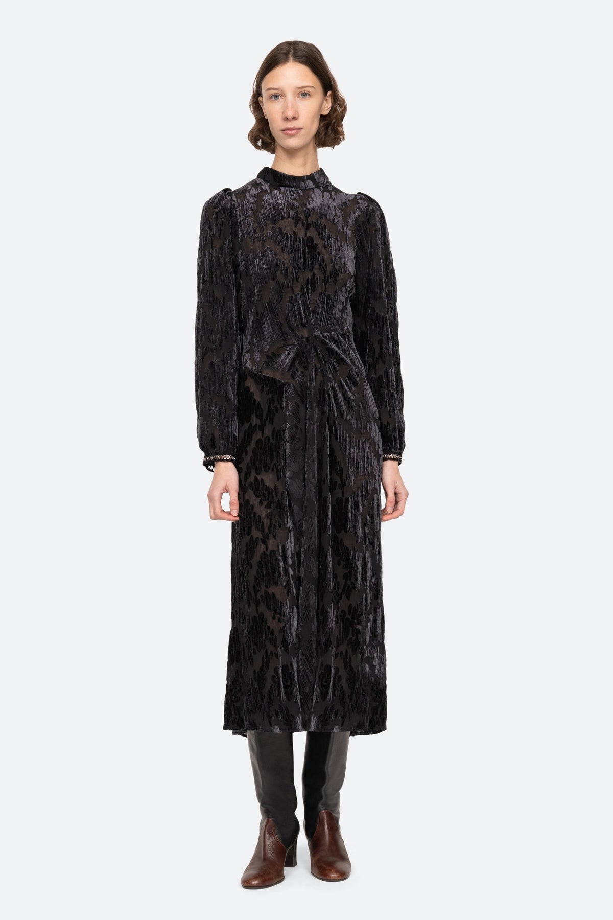 REGINE BURNOUT L/SLV MIDI DRESS (D2)