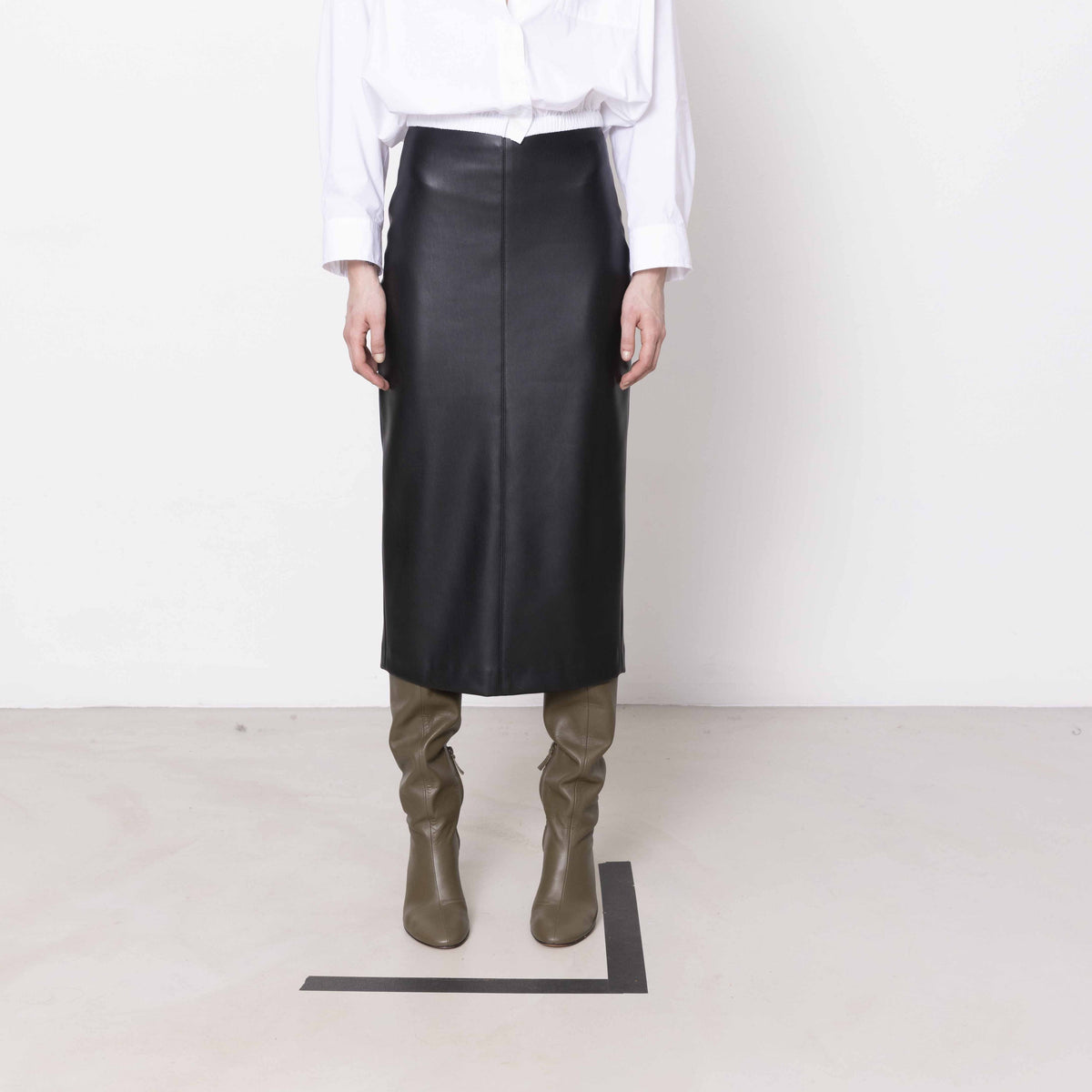 Nude Vegan Leather Pencil Skirt