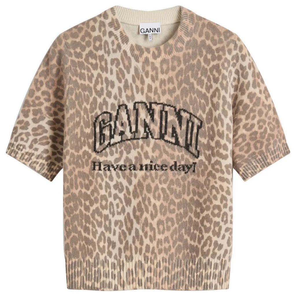 Ganni Graphic Wool Mix Printed Leopard T-shirt