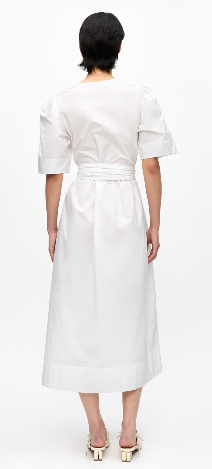 Ganni Washed Stretch Cotton Tie Strap Midi Dress