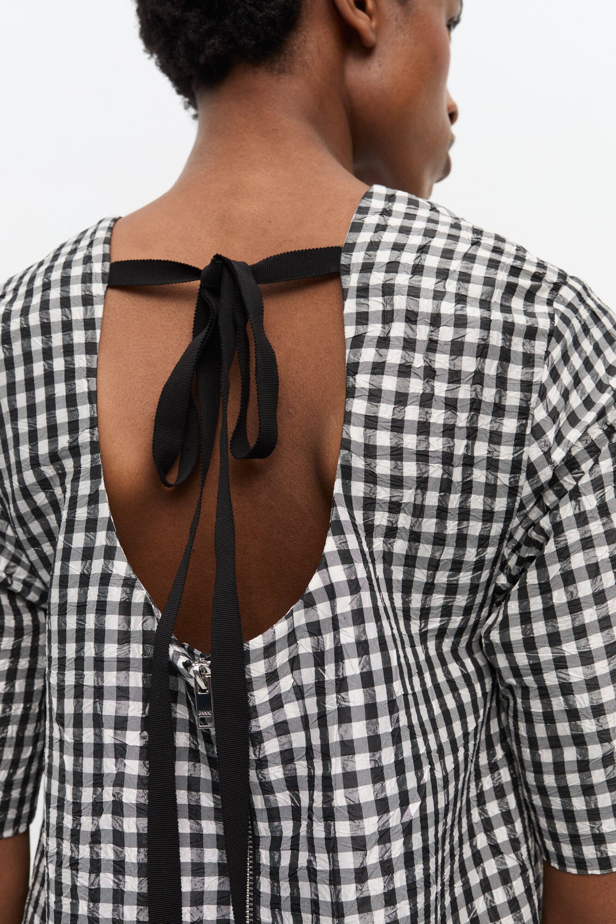Ganni Crinkled Check Mini Dress