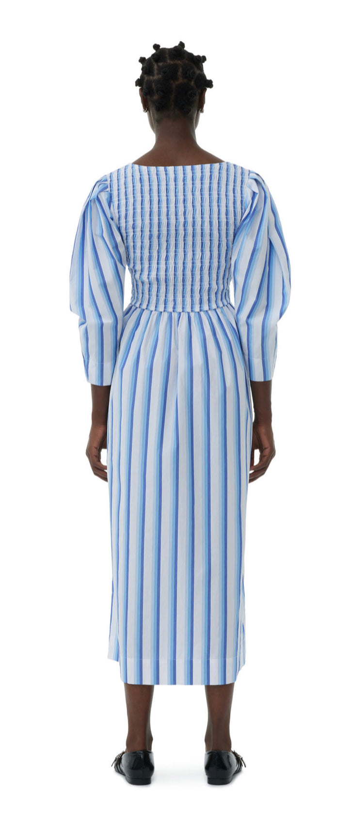 Ganni Striped Cotton Smock Long Dress