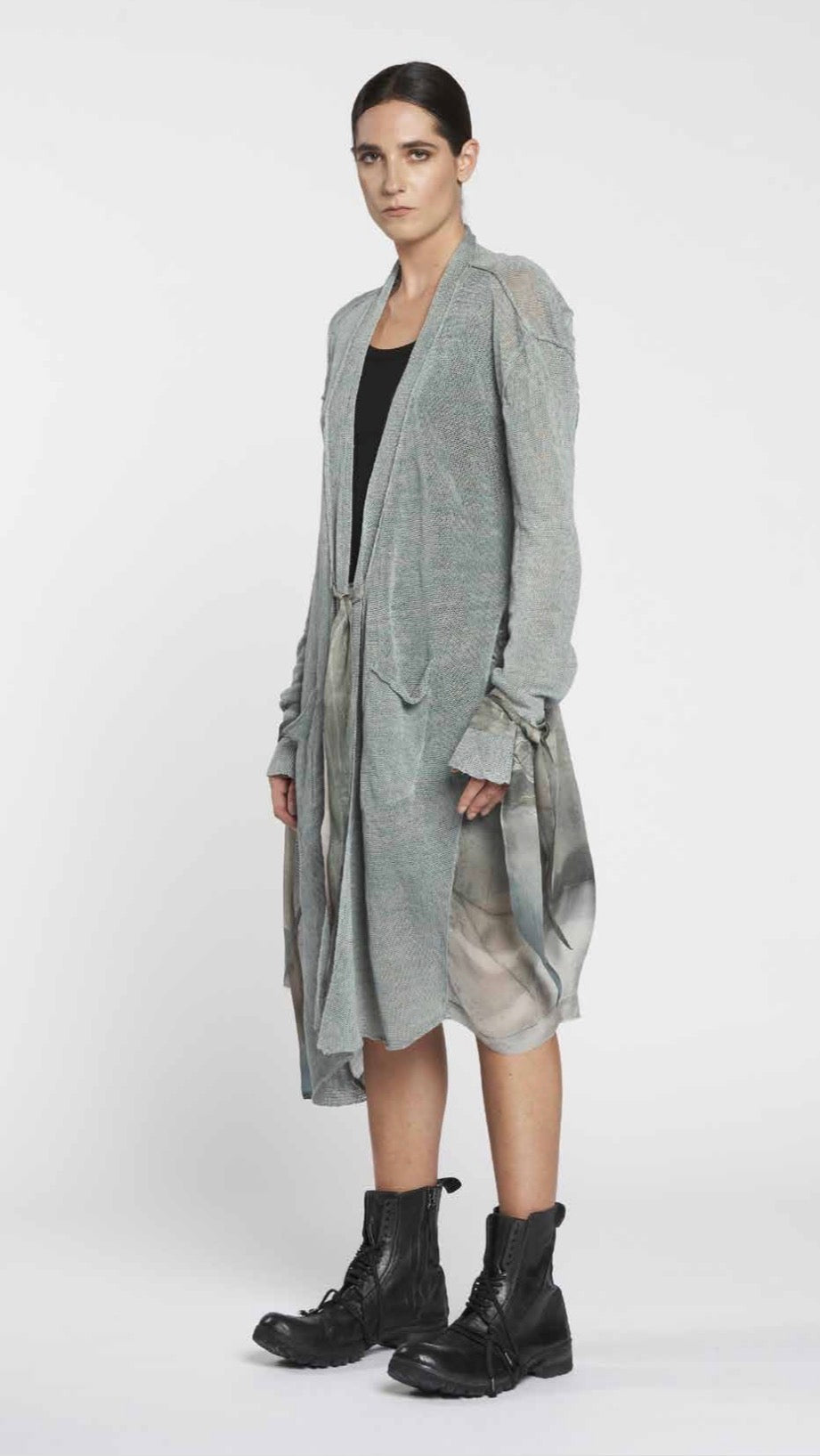 Masnada Knitted Linen Cardigan with Chiffon Back