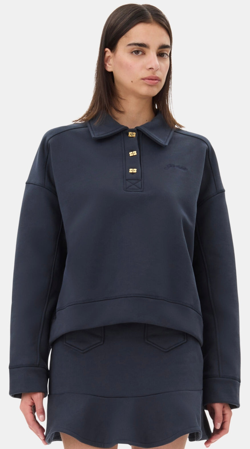 Ganni Heavy Fleece Drop Shoulder Polo Shirt