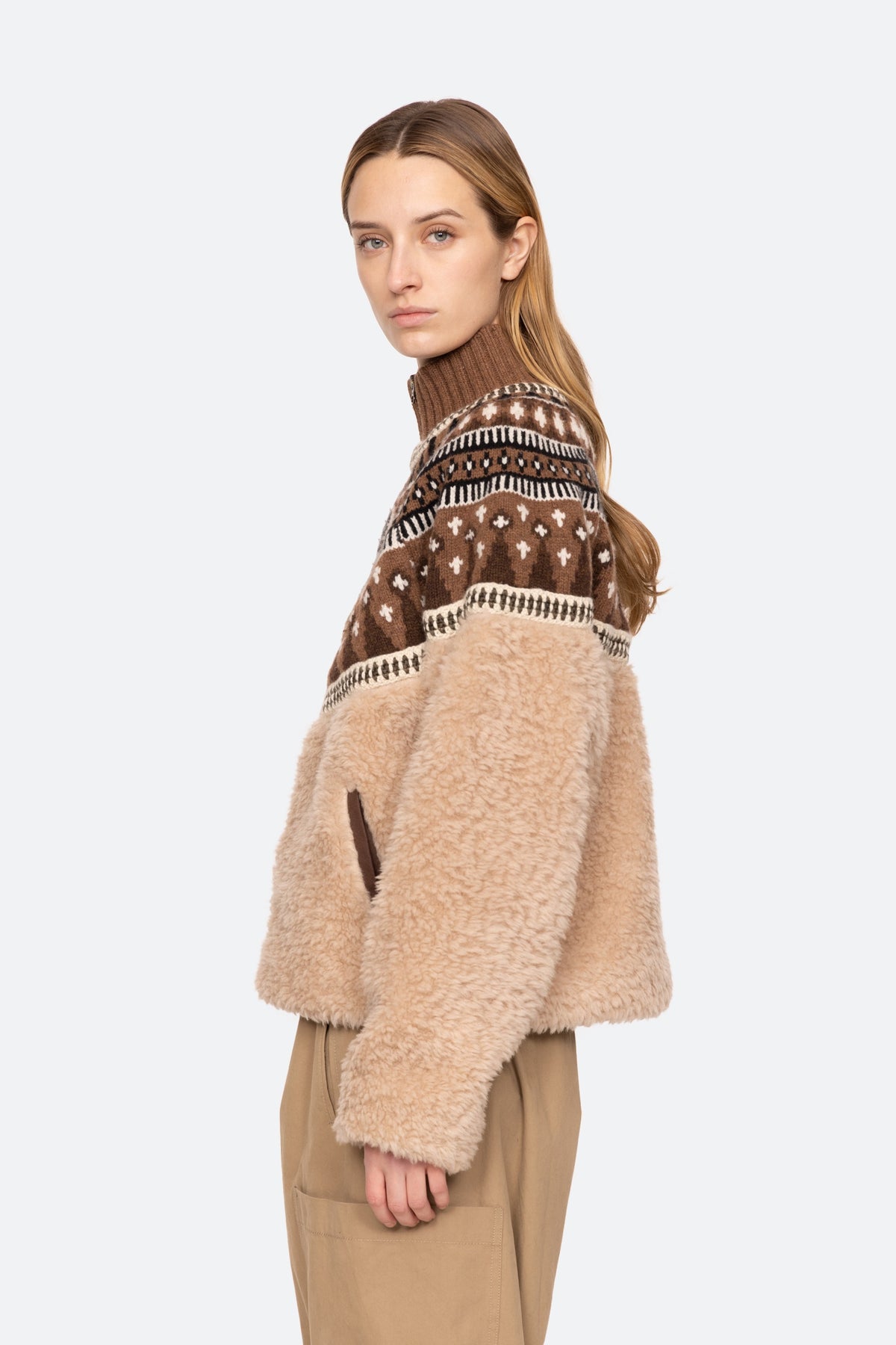 LINEA FAIR ISLE KNIT COMBO FLEECE JACKET (D2)