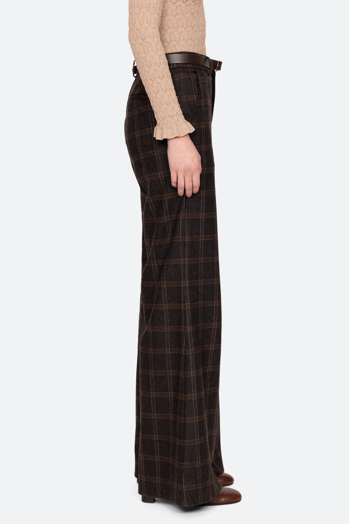 MONROE WOOL PLAID BELTED HIGH WAISTED PANT (D2)