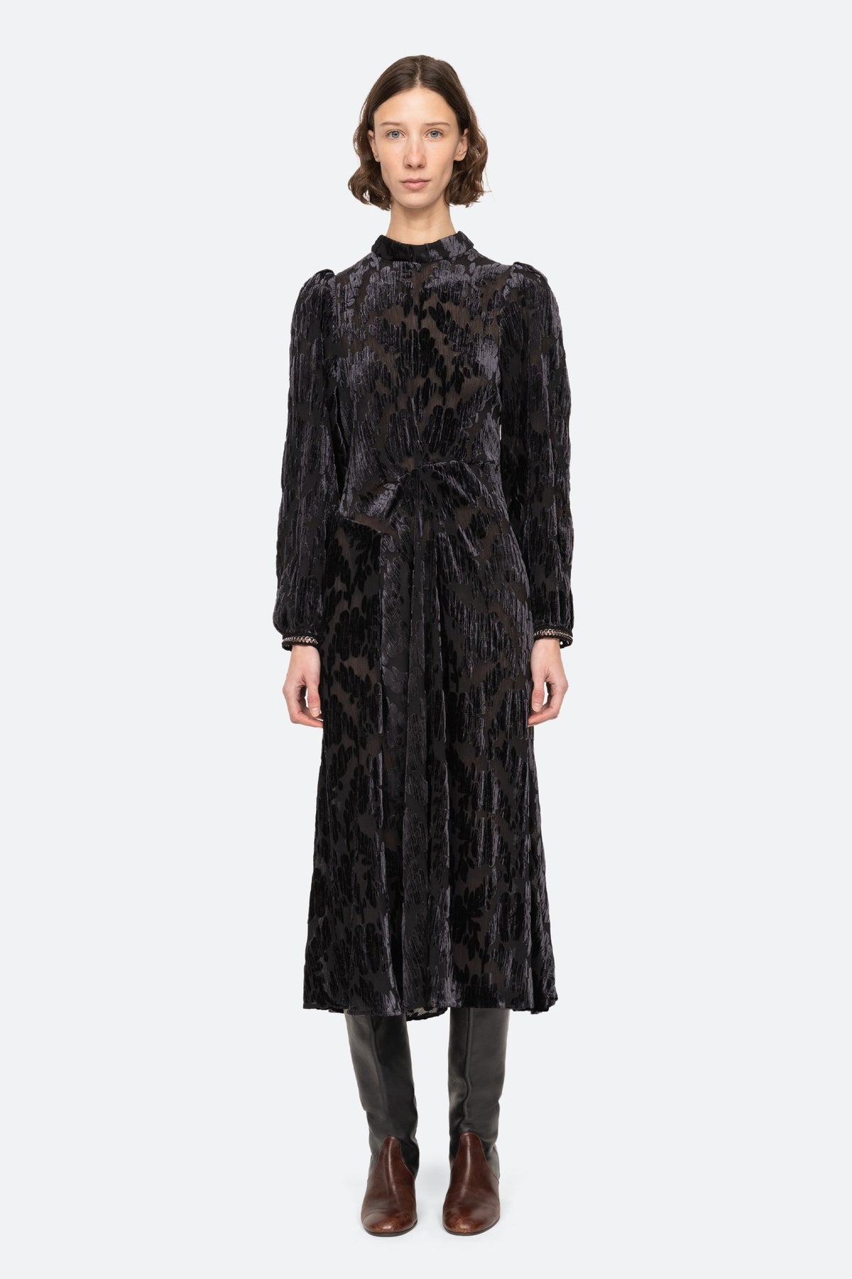REGINE BURNOUT L/SLV MIDI DRESS (D2)