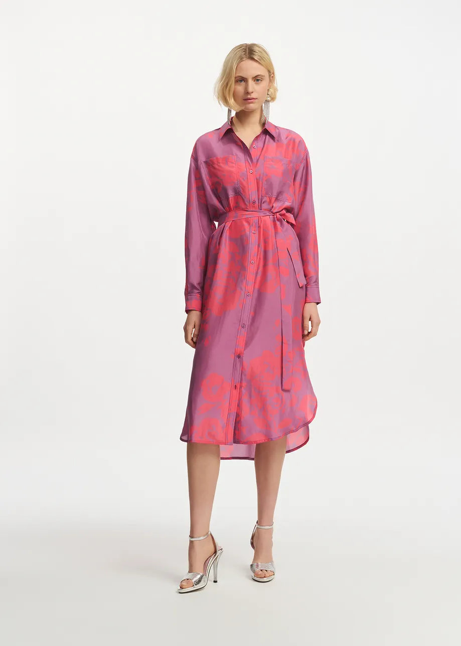 Essentiel Antwerp Foxglove Silk Shirt Dress