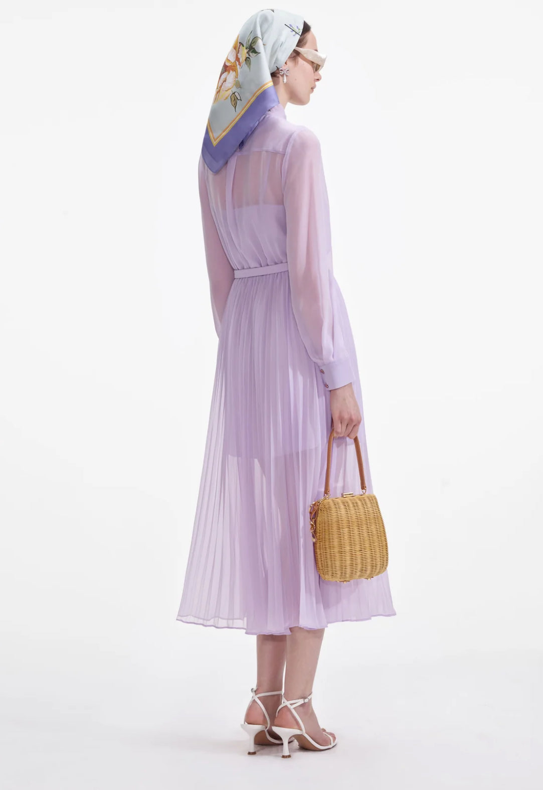Self Portrait Lilac Chiffon Pussy Bow Midi Dress