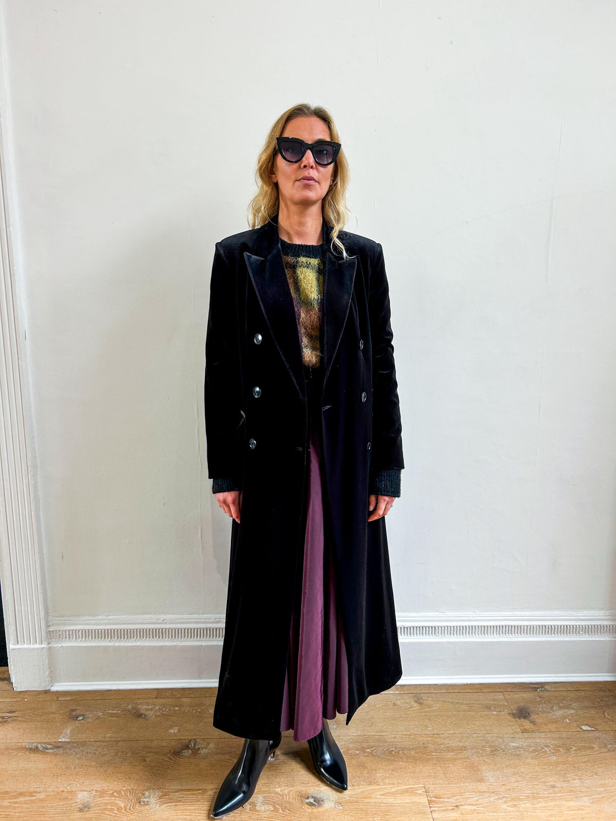 Square Long Velvet Coat