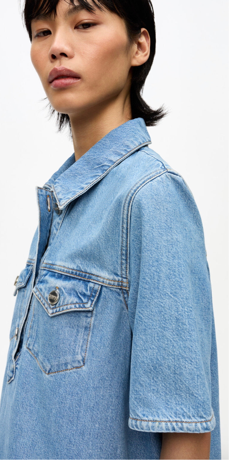 ganni broderie anglaise mini dress Ganni Broderie Anglaise Wide Mini Shirt Dress