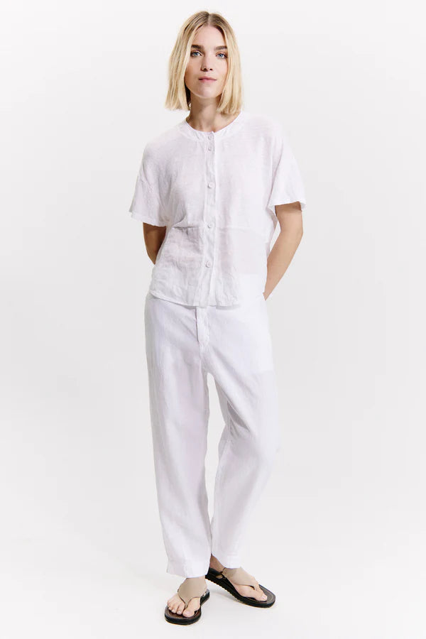 Transit Round-Neck Button up T-shirt in Linen Jersey
