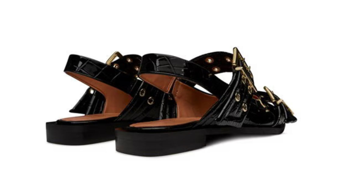Ganni Croco Patent Feminine Buckle Ballerina