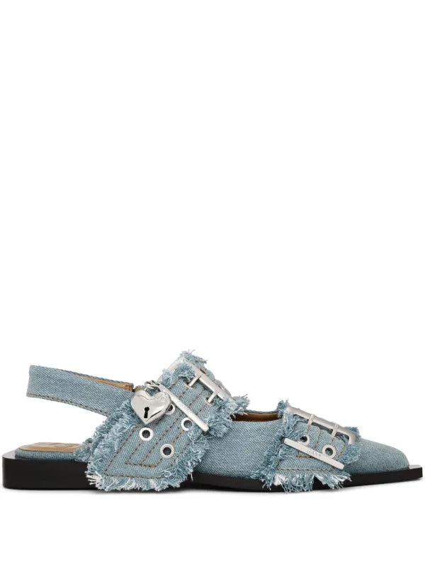 Ganni Denim Charms Feminine Buckle Ballerina