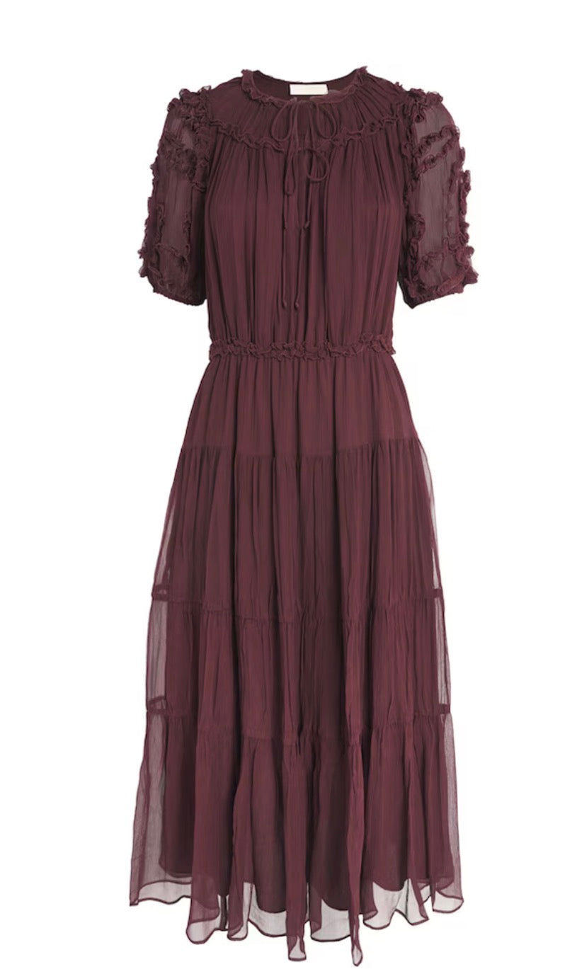 Nan Silk Short Sleeve Midi Dress