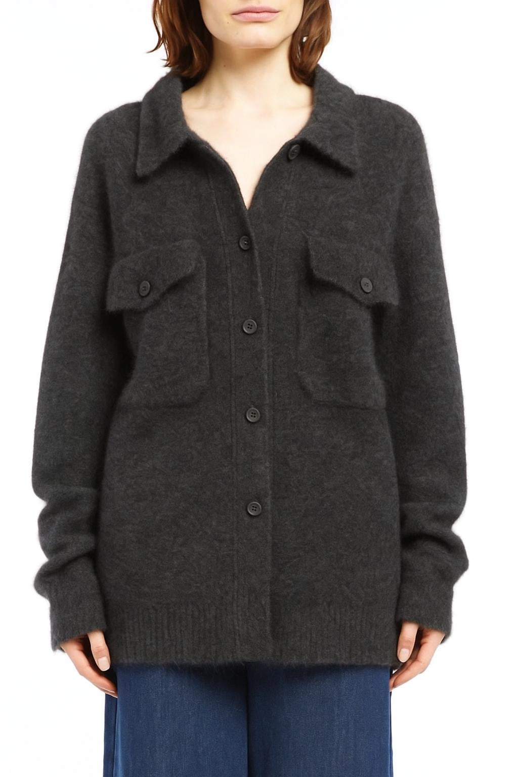 Parosh Raccoon Wool Cardigan Shirt Dark Grey