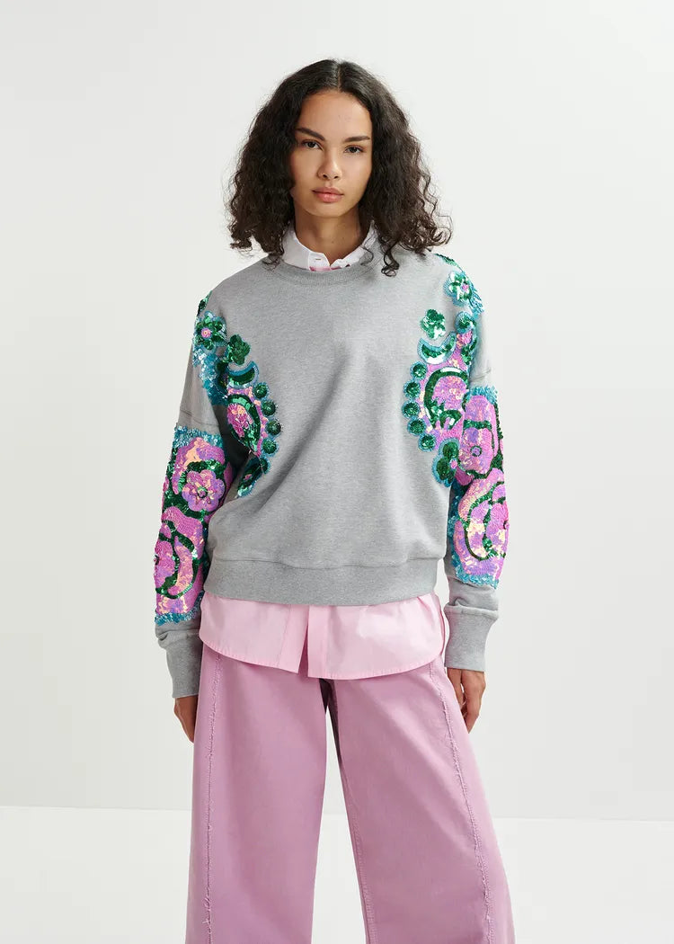 Essentiel Antwerp Hecrazy Sweatshirt with sequin and bead-embroidered sleeves
