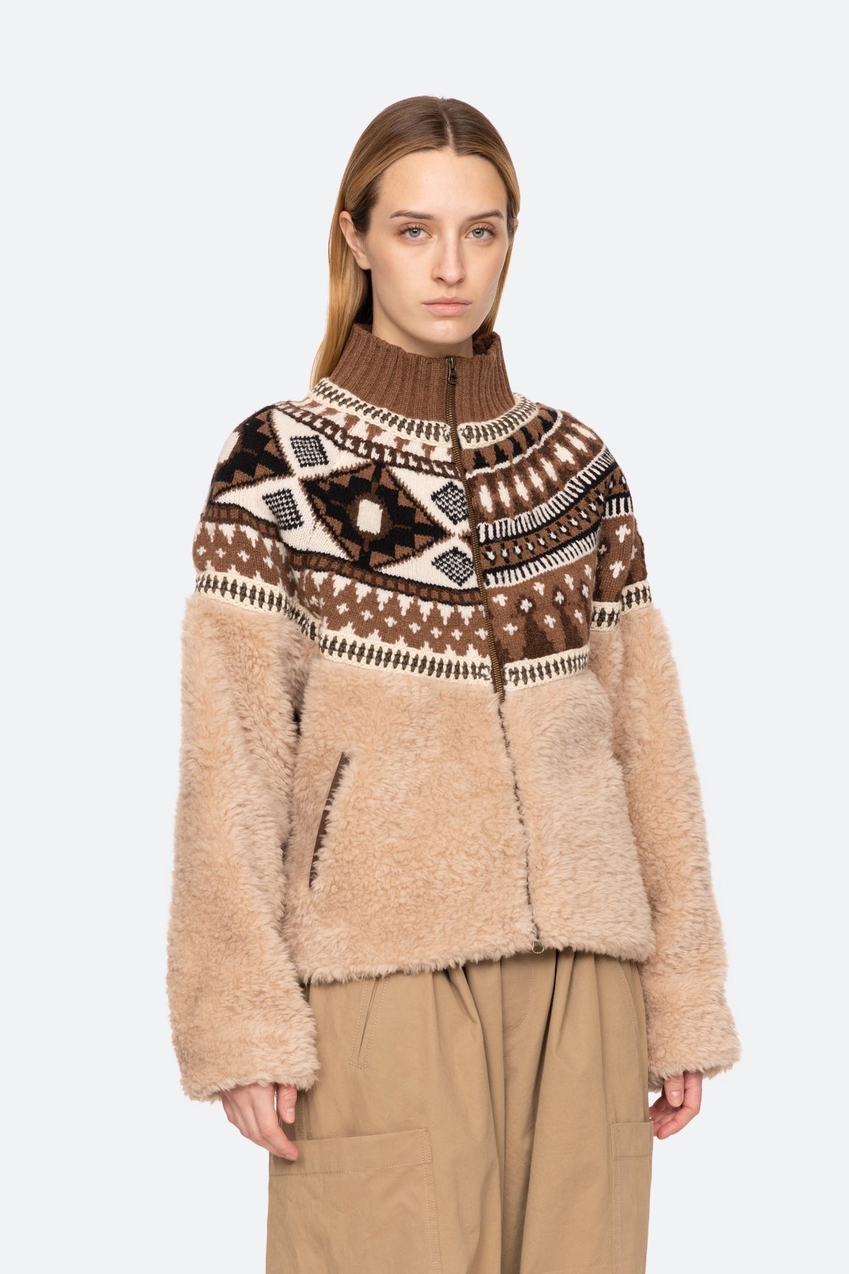 LINEA FAIR ISLE KNIT COMBO FLEECE JACKET (D2)