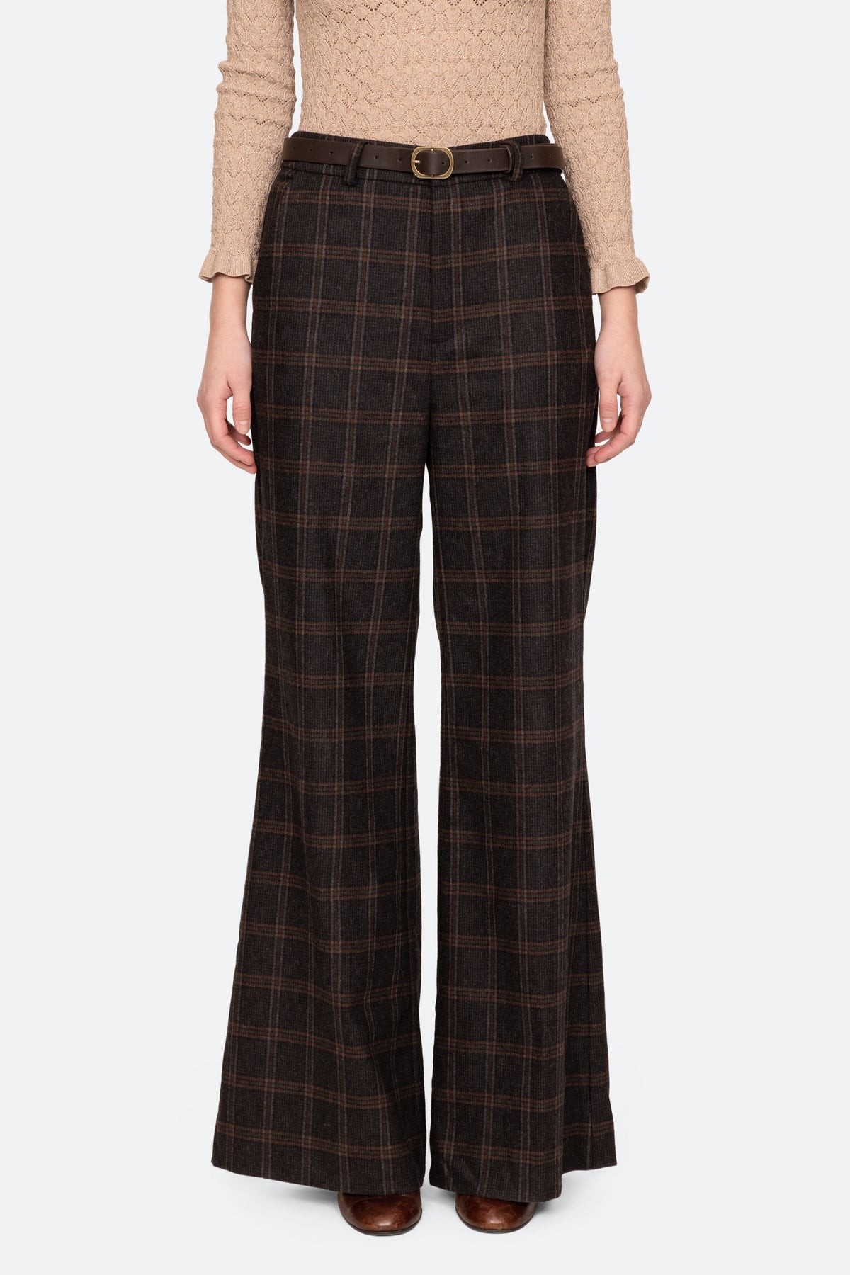 MONROE WOOL PLAID BELTED HIGH WAISTED PANT (D2)