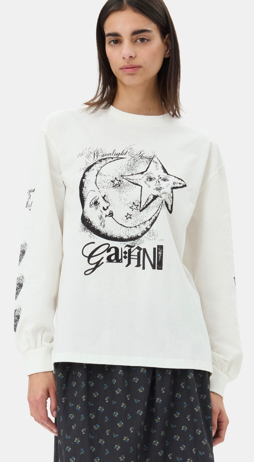 GANNI ムーンライト グラフィック ロングスリーブ Tシャツ Ganni Future Heavy Moon Long Sleeve T-Shirt - Square