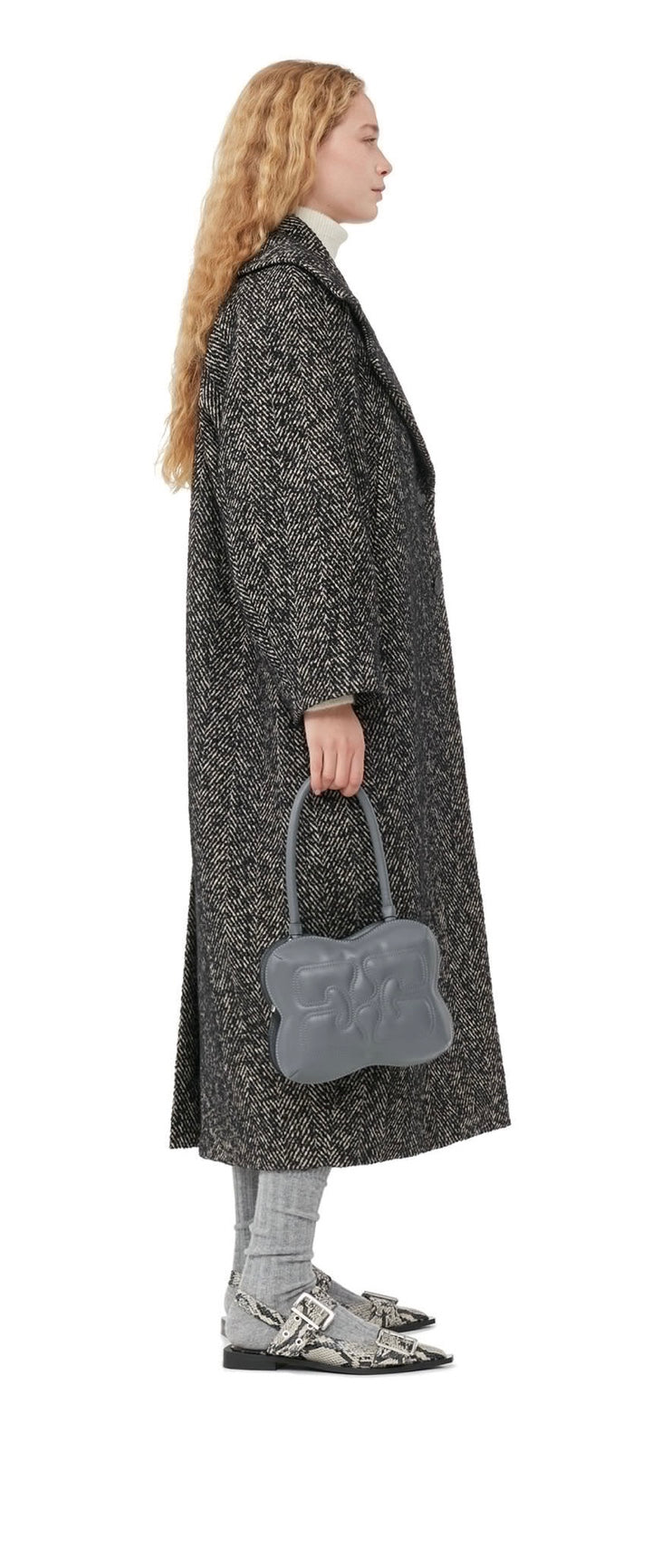 Ganni Herringbone Wool Coat