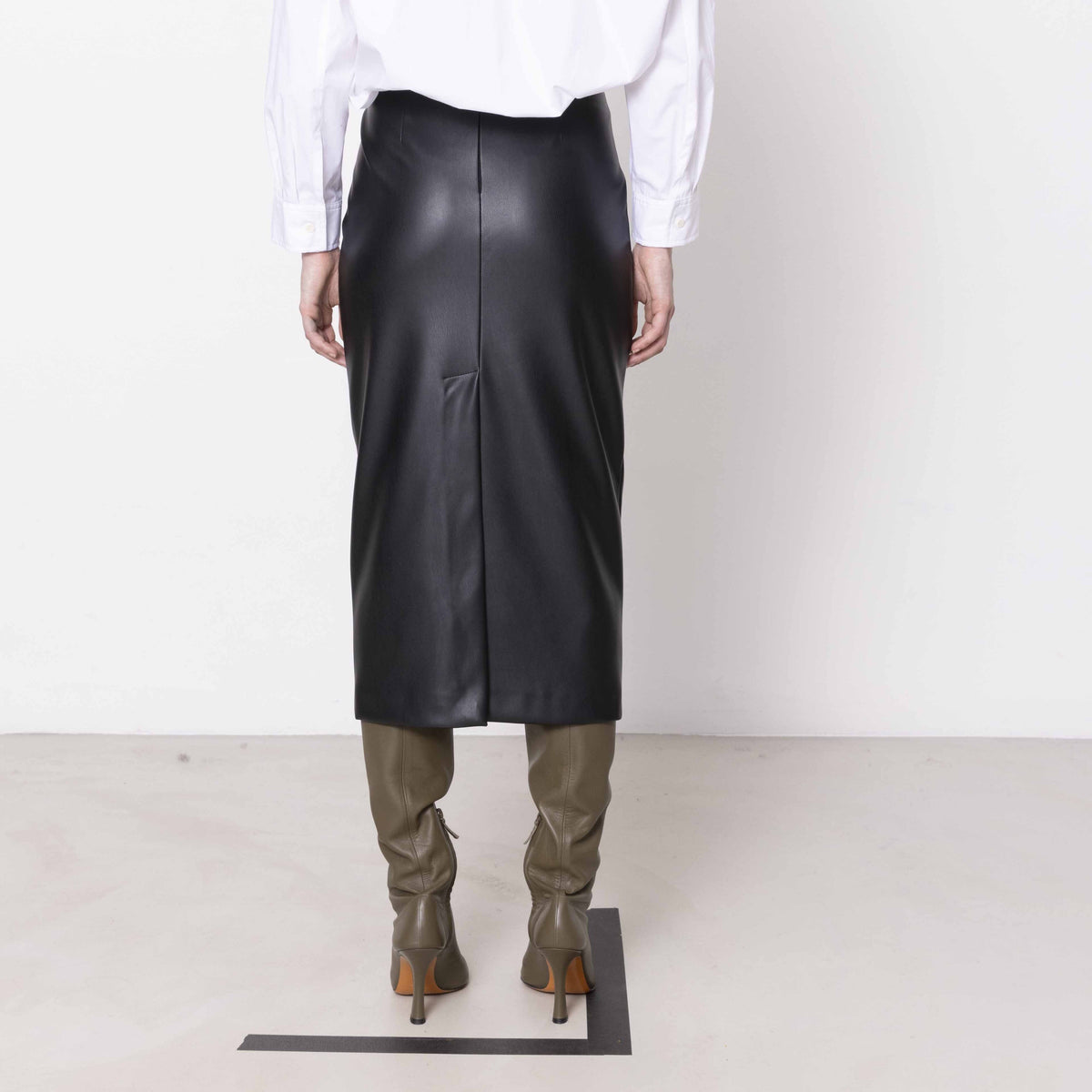 Nude Vegan Leather Pencil Skirt