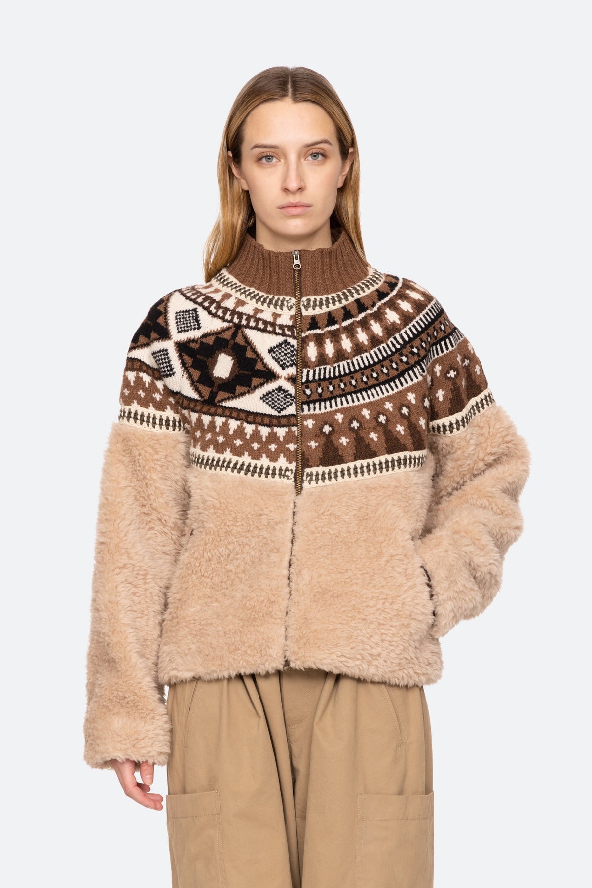 LINEA FAIR ISLE KNIT COMBO FLEECE JACKET (D2)