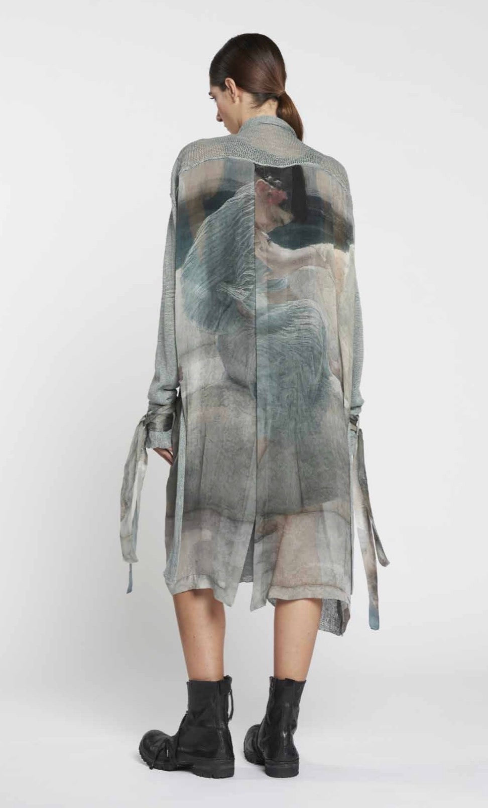 Masnada Knitted Linen Cardigan with Chiffon Back